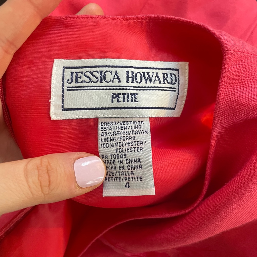 Jessica Howard Elegant Coral Red‎ Linen Sleeveless Mini Embroidered Dress 4P - Picture 8 of 8